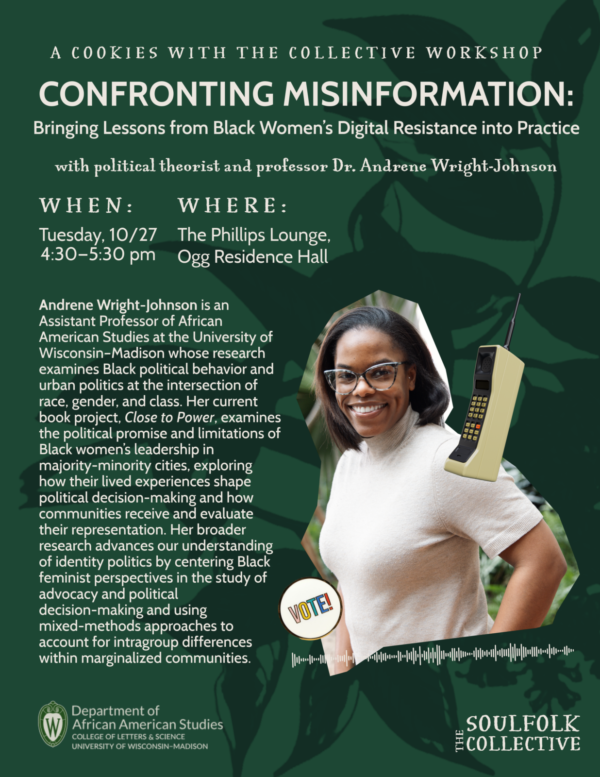 Flyer for "Confronting Misinformation: Bringing Lessons from Black Women's Digital Resistance into Practice" 